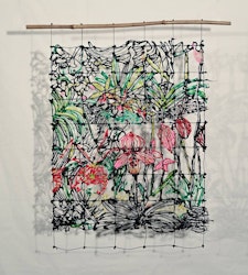 Image depicting the artwork named Floral, 2022, resin, thread, reed,  72x68cm