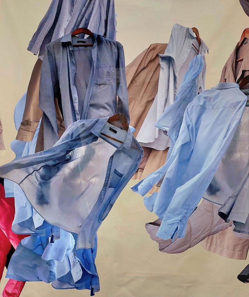 Image depicting the artwork named Excerpt from a diptych 2025, thermal transfer on fabric, 218x138cm.