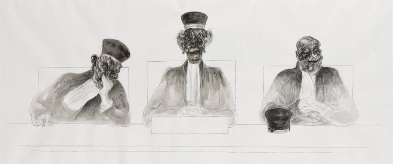 Image depicting the artwork named "The three Judges" 2021, μελάνι Κίνας σε χαρτί Fabriano