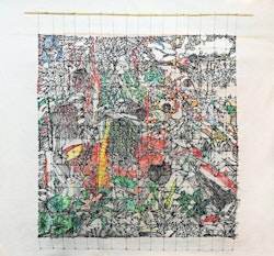 Image depicting the artwork named Edem, 2022, resin, thread, reed, 200x200 cm.