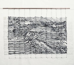 Image depicting the artwork named Portable Landscape, 2022, resin, thread, reed, 103x135 cm