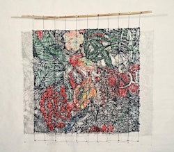 Image depicting the artwork named Secret Garden, 2022, resin, thread, reed, 112x112 cm