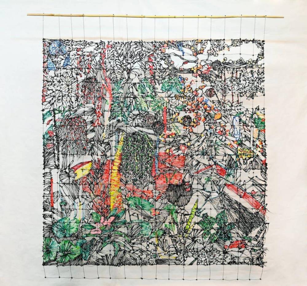 Image depicting Edem, 2022, resin, thread, reed, 200x200 cm
